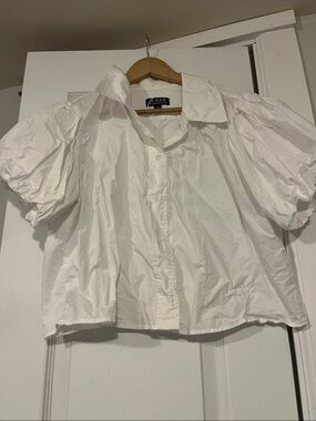 J. Crew White Puff Sleeve Cotton Button-Down Top